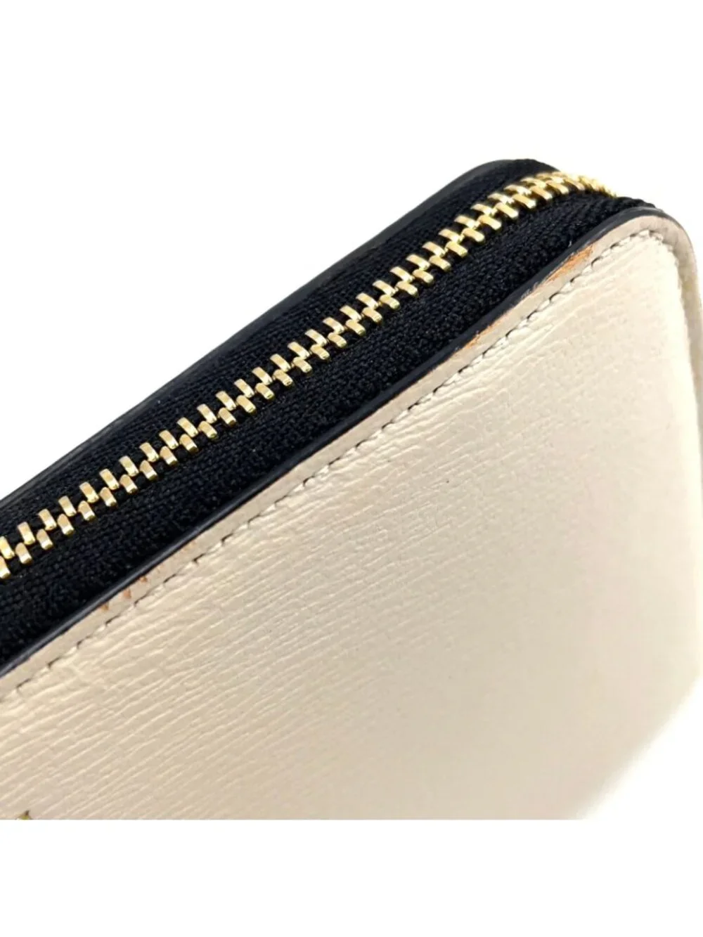 Bvlgari B-zero One Charm L-shaped Zipper Leather Black White Wallet Gold
